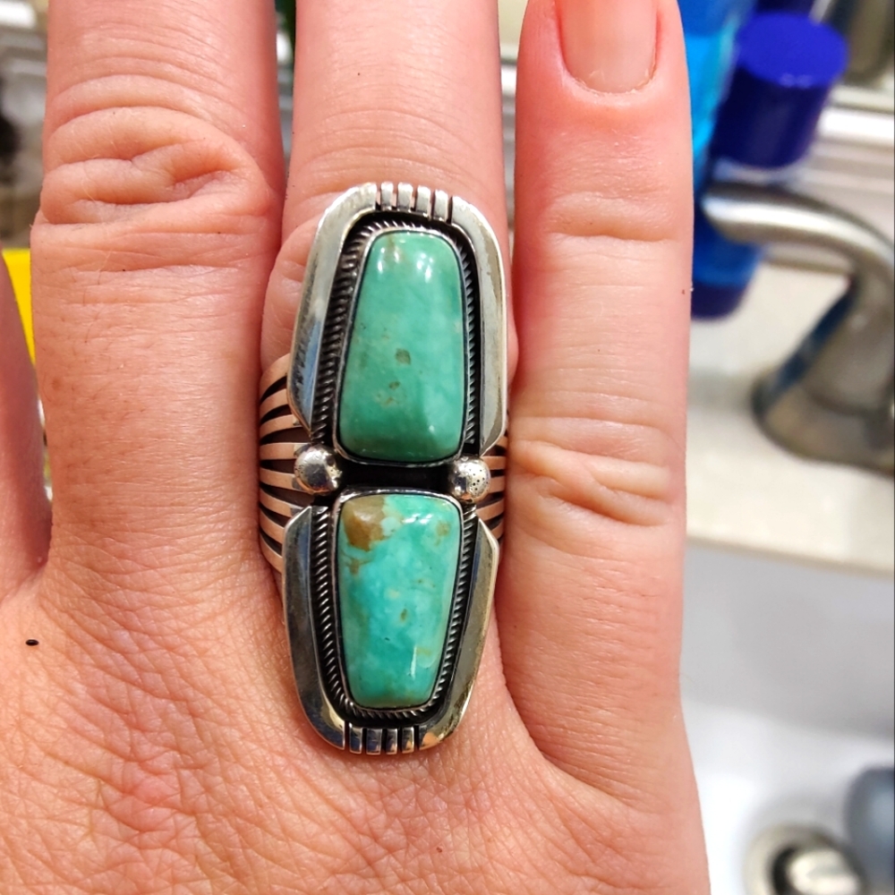Paul Livingston Double Stoned Turquoise Ring Size 8